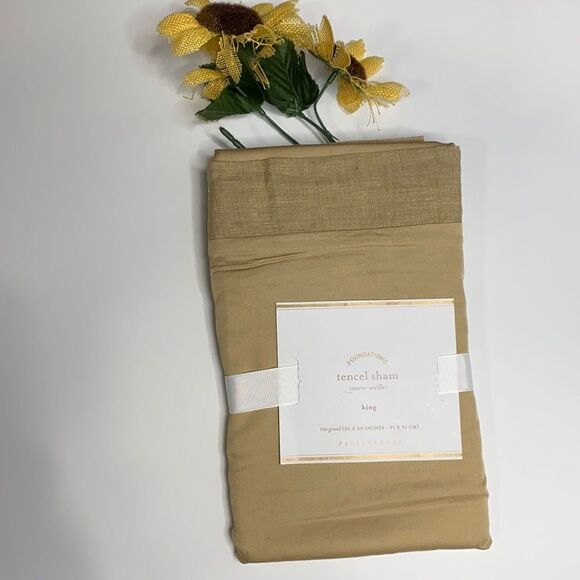 Pottery Barn Foundations Tercel & Linen King Sham 36x20 Camel NWT - Picture 2 of 6